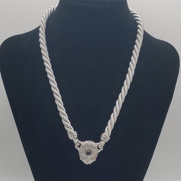 JUDITH RIPKA Sterling Silver Gray Silk Cord Necklace Removable Pendant 17" - Picture 1 of 8